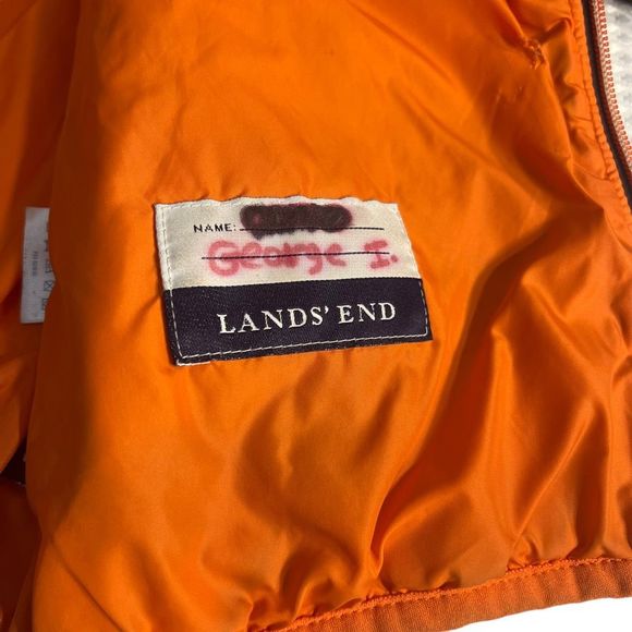 Lands’ End Boy’s Puffer Jacket Boy’s Size Large 6X / 7 Dark Blue Orange Full Zip - Picture 5 of 13